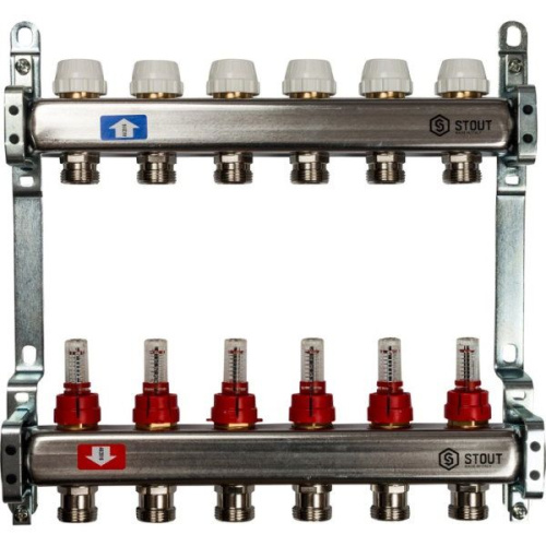 коллектор stout нержавейка с расходомерами 2 выхода