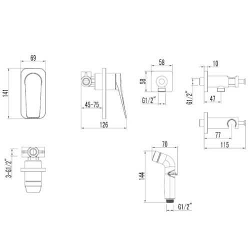 смеситель встраиваемый с гигиеническим душем lemark bronx lm3719gm графит фото 3