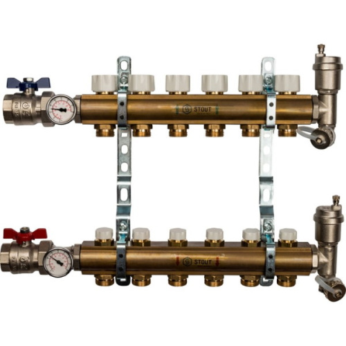 коллектор stout латунь в сборе без расходомеров 11 выходов