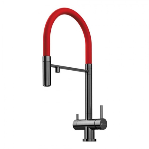 Смеситель для кухни Omoikiri Kanto PVD-GM вороненая сталь/красный смеситель для кухни omoikiri kanto pvd-gm вороненая сталь/красный