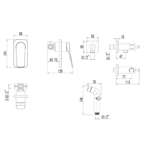 смеситель встраиваемый с гигиеническим душем lemark bronx lm3719bl черный фото 2