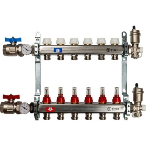 коллектор stout нержавейка в сборе с расходомерами 8 выходов