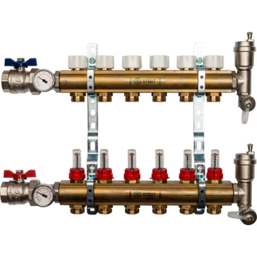 коллектор stout латунь в сборе с расходомерами 8 выходов