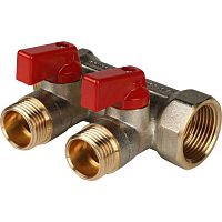 коллектор распределительный stout с кранами 3/4" 2 отвода 1/2" красные ручки