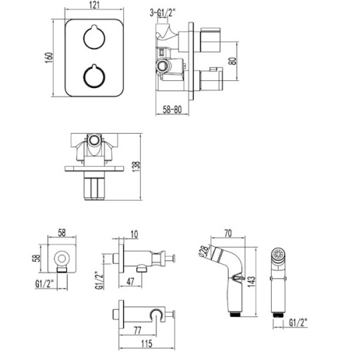 смеситель встраиваемый с гигиеническим душем lemark bronx lm3740bl черный фото 2
